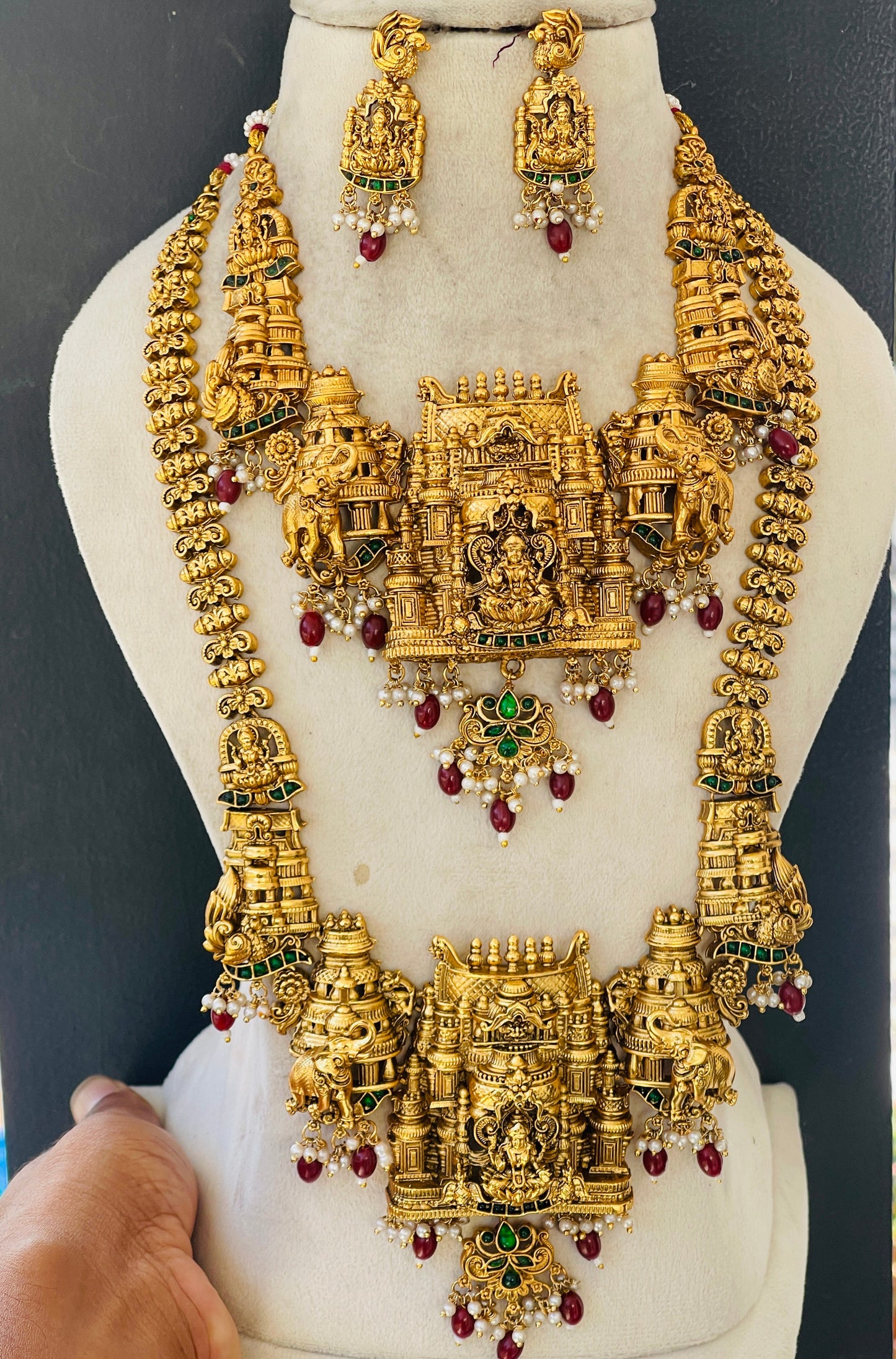 Bridal Temple Combo Set With Red Beads