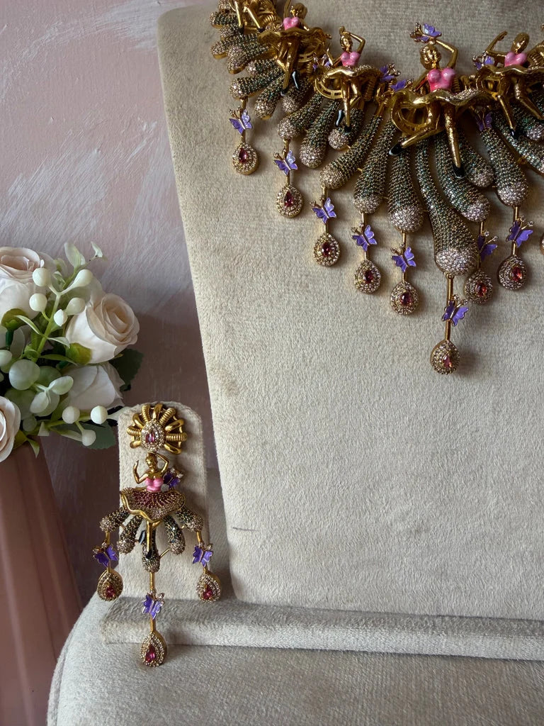 Designer Floral Dancing Diva Necklace With Earrings
