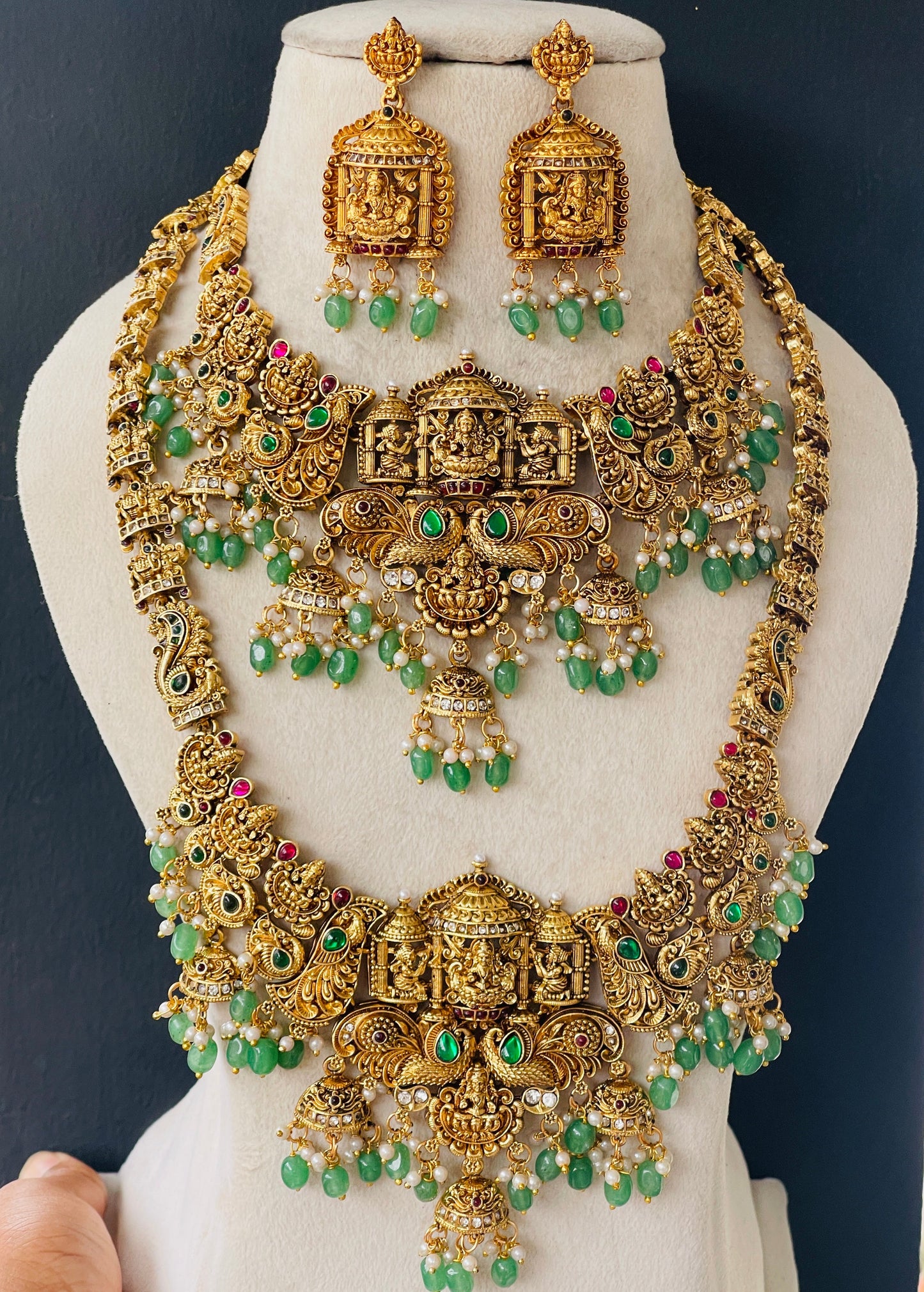 Temple Multi Stone Lakshmi Jumuka Bridal Set