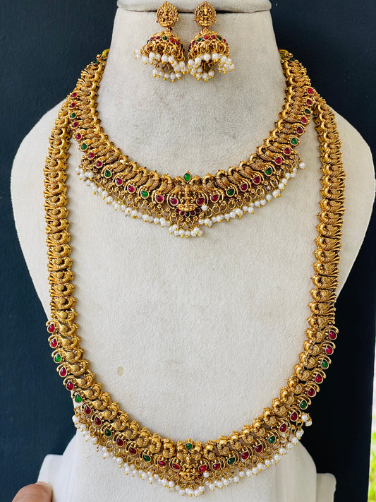 Multi Stone Goddess Peacock White Pearl Bridal Set