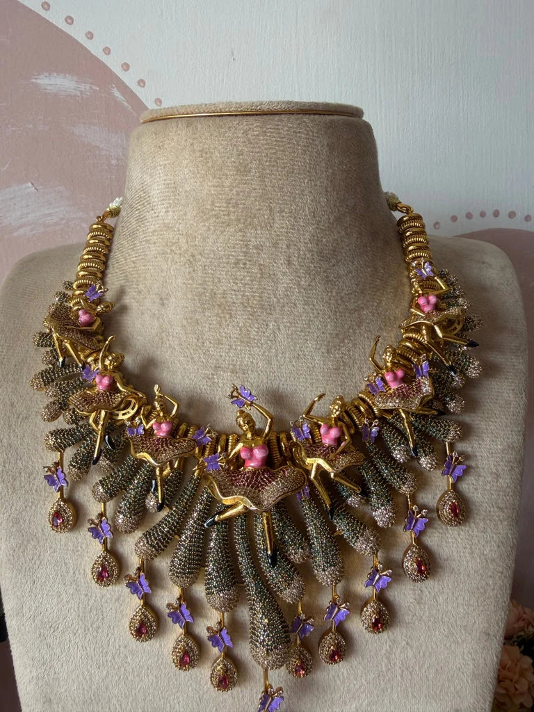 Designer Floral Dancing Diva Necklace With Earrings