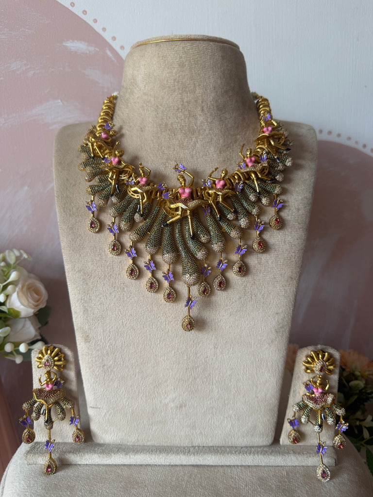 Designer Floral Dancing Diva Necklace With Earrings