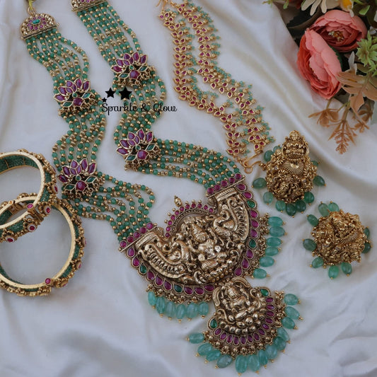 Naari Pearls and Temple Mala Set With Earchain