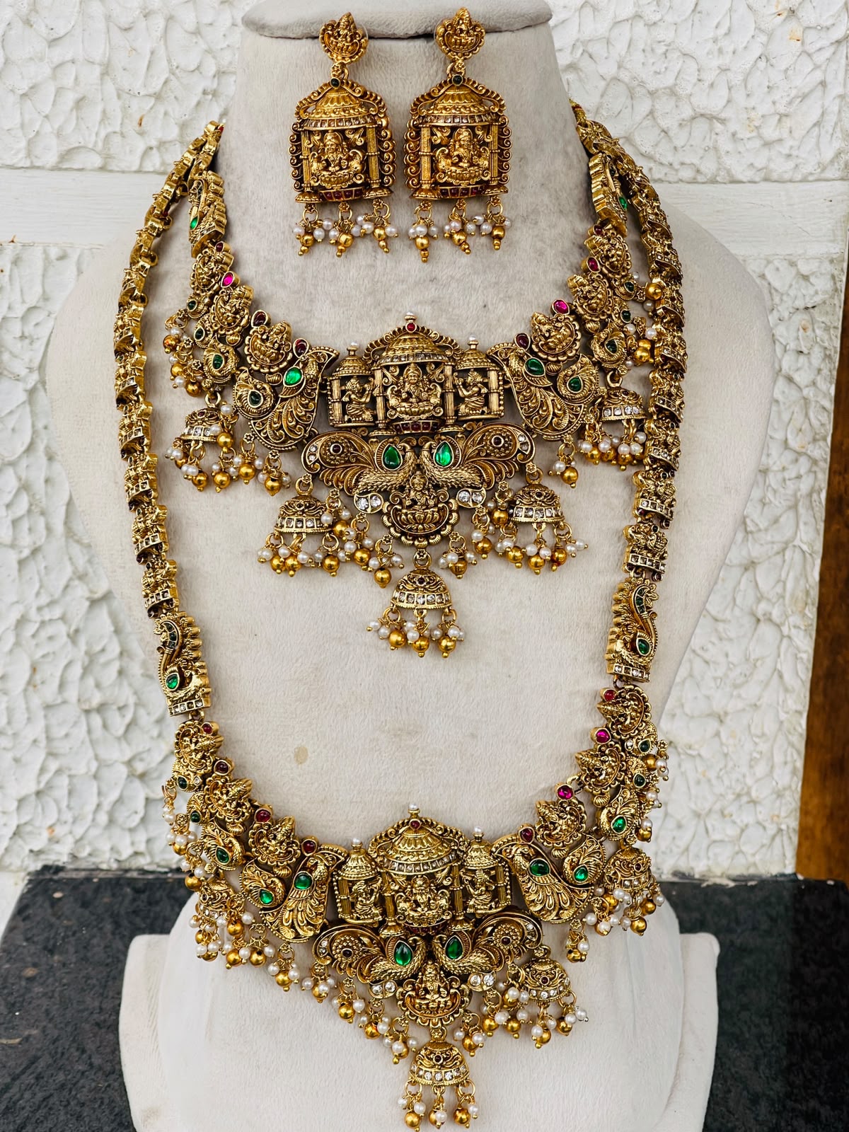 Temple Multi Stone Lakshmi Jumuka Bridal Set