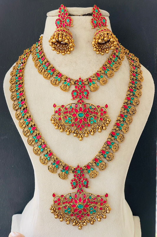 Multi Stone Goddess Gold Beads Necklace