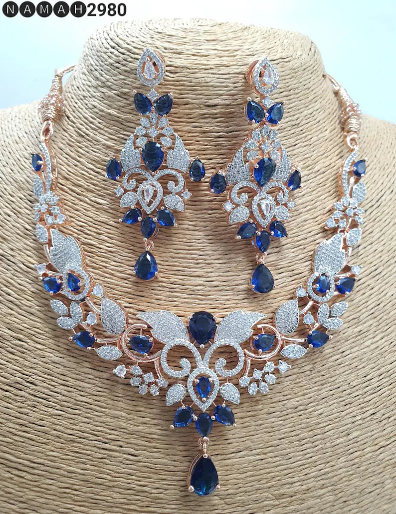 American DIAMOND White stone NECKLACE With Earring COMBO Set Cz Designer